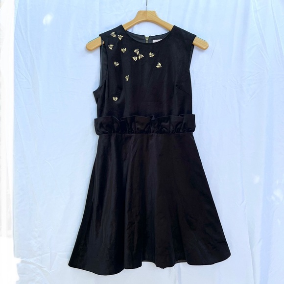 TED BAKER | CELEENA QUEEN BEE RUFFLE MINI DRESS FIT & FLARE BLACK SIZE 2 - Picture 5 of 10